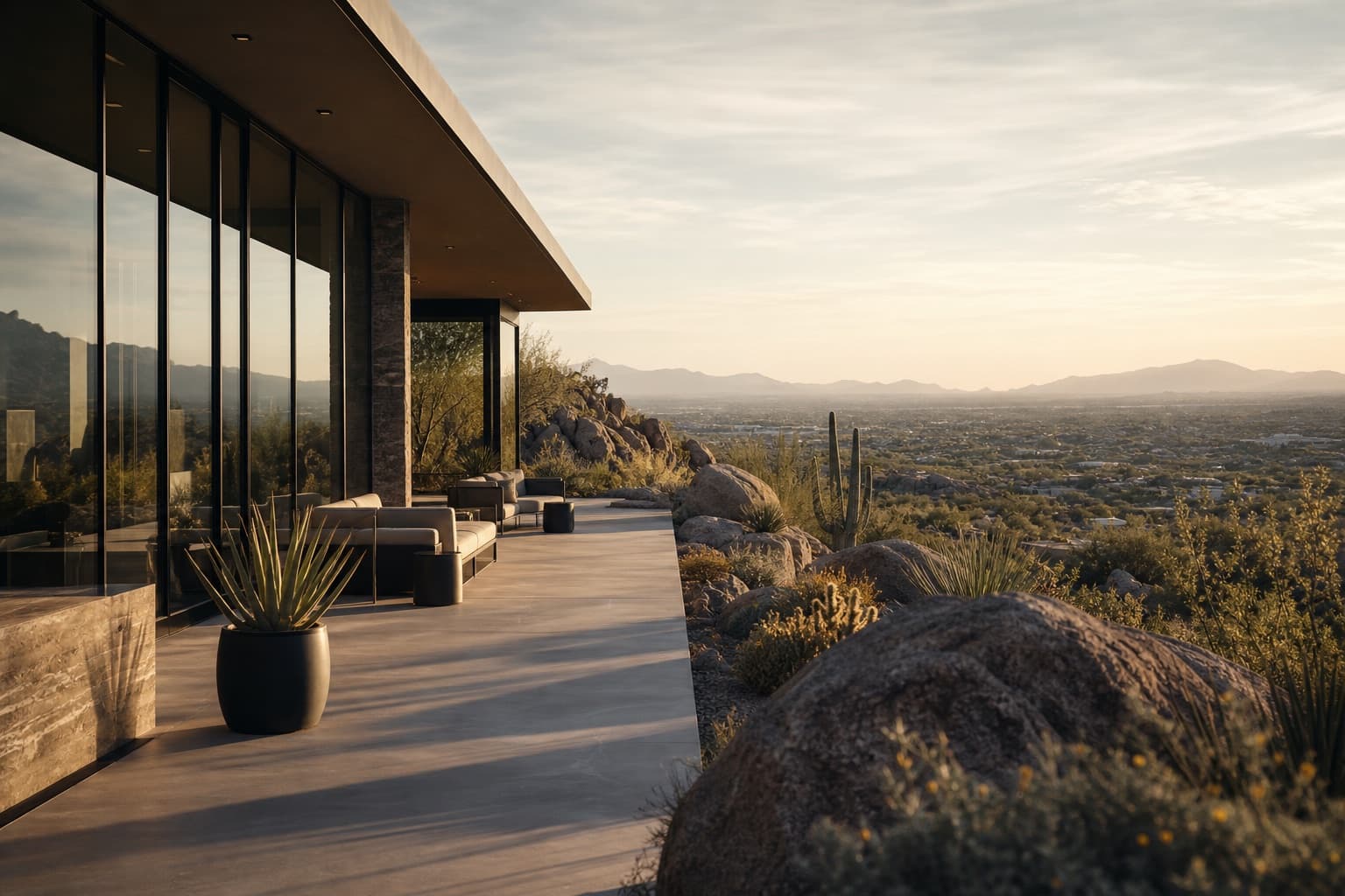 Desert terrace view across North Scottsdale at dusk